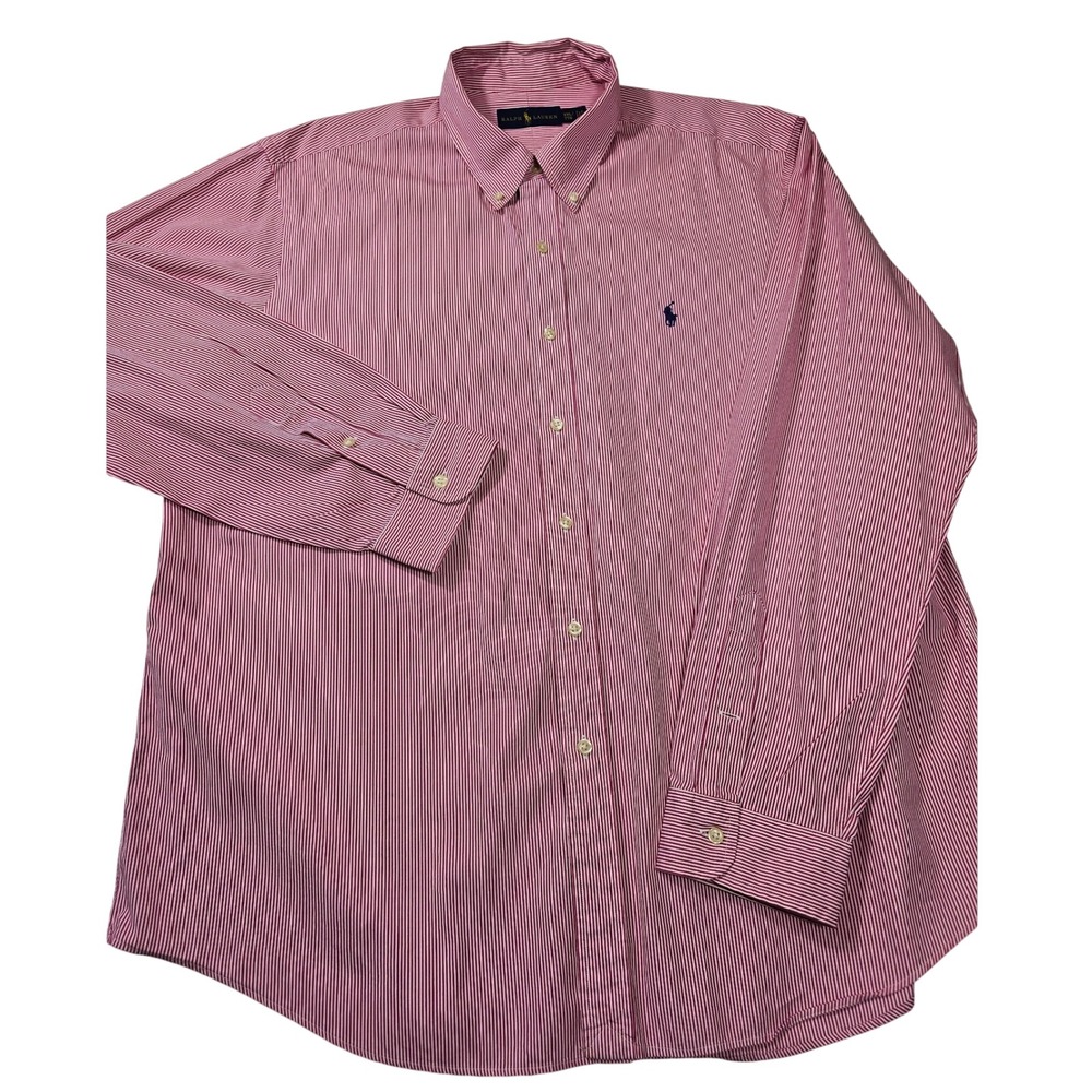 Ralph Lauren Mens XXL Red White Striped Button Down Shirt Long Sleeve Cotton